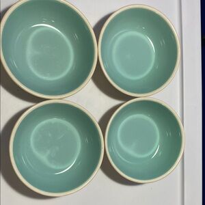 TST TAYLOR SMITH CHATEAU BUFFET TURQUOISE & WHITE CEREAL BOWLS